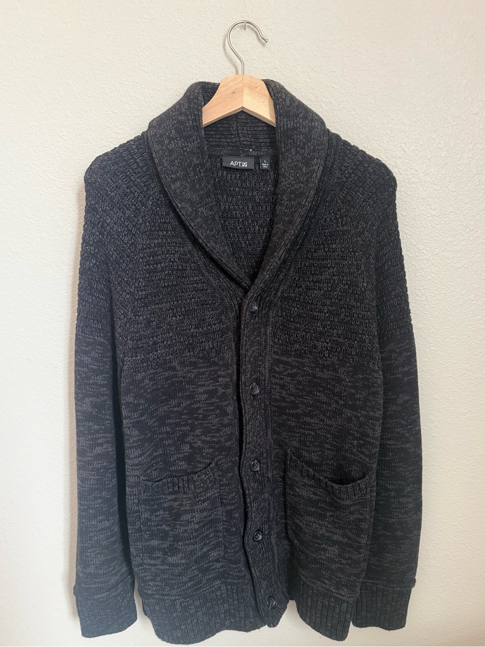 Men’s Dark Charcoal Shawl Collar Cardigan